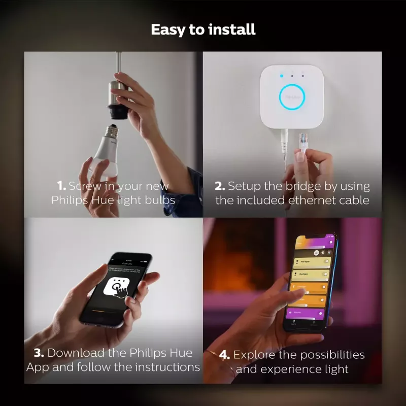 Philips Hue White and Colour Ambience viedās LED gaismas sākuma komplekts — 2× E27 11W spuldzes, Bluetooth/Zigbee