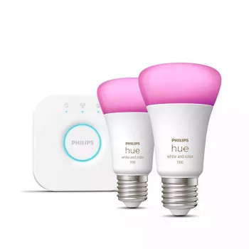 Philips Hue White and Colour Ambience viedās LED gaismas sākuma komplekts — 2× E27 11W spuldzes, Bluetooth/Zigbee