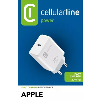 Cellularline USB-C lādētājs 20W – iPhone 8 un jaunākiem modeļiem