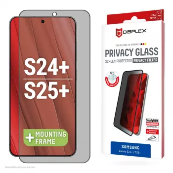 Displex Privātuma stikla aizsargs (10H) Samsung Galaxy S24+/S25+, Eco montāžas rāmis, privātuma filtrs