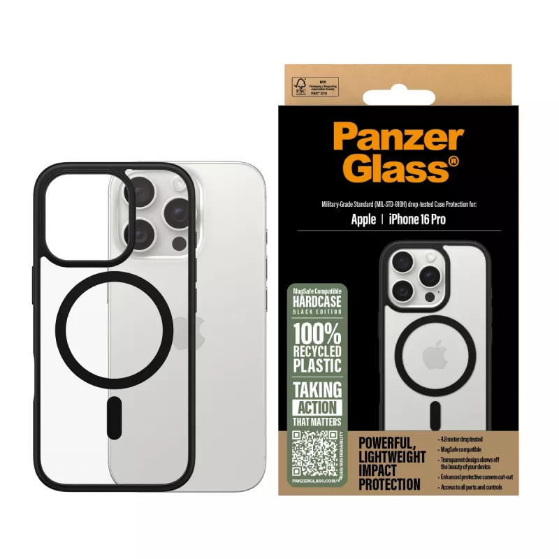 PanzerGlass HardCase Caurspīdīgs ar Melnu MagSafe un Rāmi iPhone 16 Pro