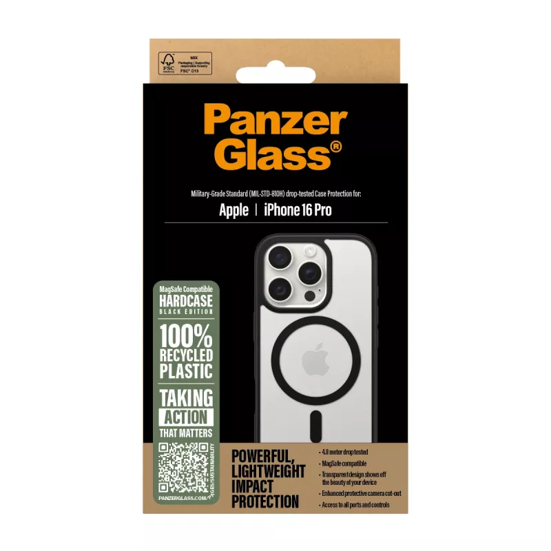 PanzerGlass HardCase Caurspīdīgs ar Melnu MagSafe un Rāmi iPhone 16 Pro