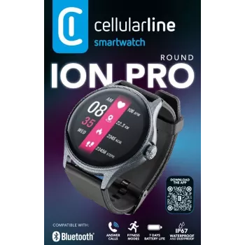 Cellularline ION PRO Round viedpulkstenis ar Bluetooth® un lietotni, 3.51 cm (1.38 collas), TFT, skārienjūtīgs ekrāns, 0.00064 GB, 98 g