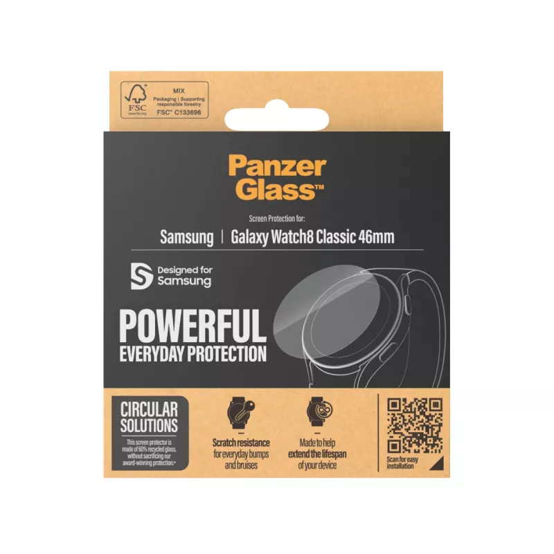 Aizsargstikls PanzerGlass Samsung Galaxy Watch8 Classic 46mm, pret skrāpējumiem un triecieniem