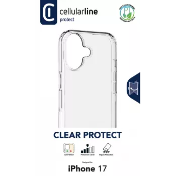 Cellularline Clear Protect - iPhone 17 Cietais maciņš ar gumijas malām