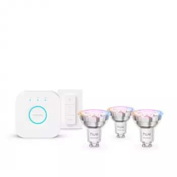 Philips Hue White un krāsu atmosfēras Essential komplekts: 3 GU10 viedās spuldzes (345 lm) + dimmera slēdzis