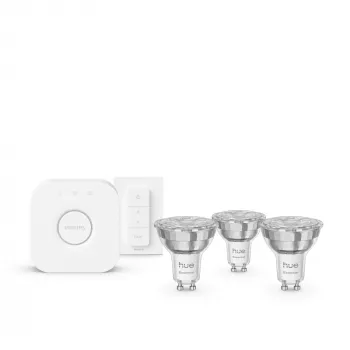 Philips Hue White un krāsu atmosfēras Essential komplekts: 3 GU10 viedās spuldzes (345 lm) + dimmera slēdzis