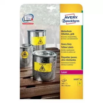 Pašlīmējošā etiķete Avery L6107-20 Noapaļots taisnstūris Dzeltena