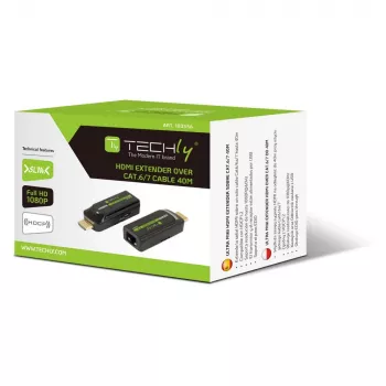 Techly IDATA EXT-E70S AV raidītājs un uztvērējs, HDMI pagarinātājs, melns