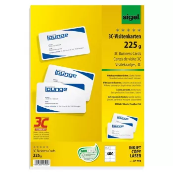 Biznesa kartītes Sigel LP799, matētas, noapaļoti stūri, 85x55 mm, 225 g/m², 40 loksnes (400 kartītes)