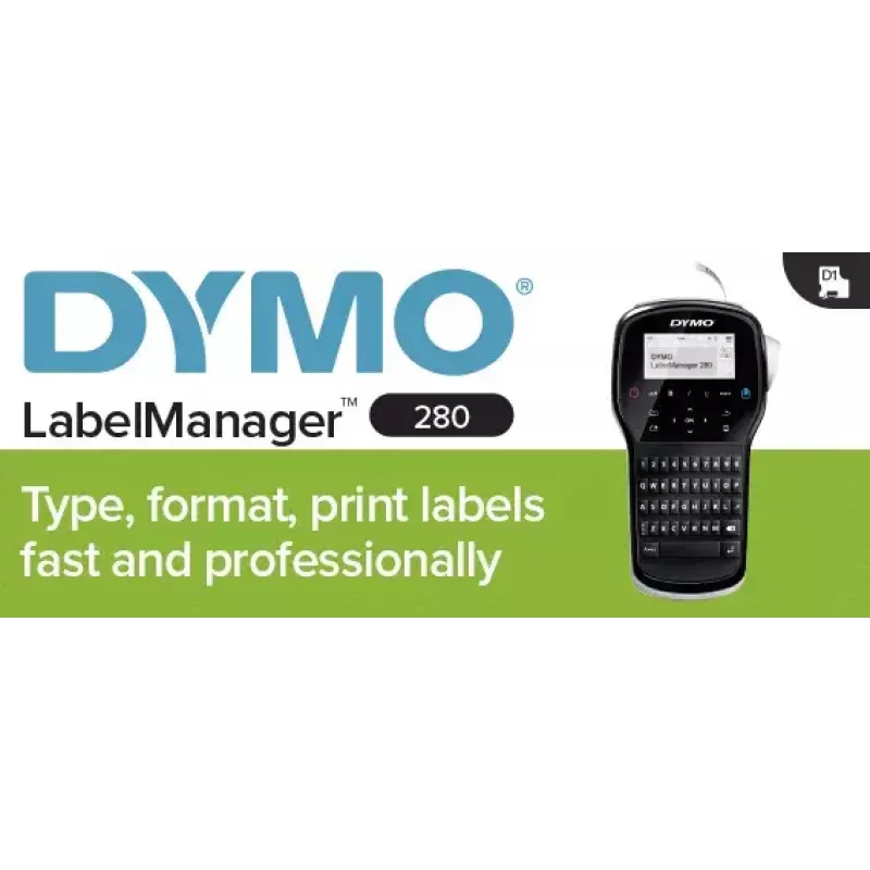 DYMO LabelManager 280 etiķešu printeris | Pārlādējams rokas etiķešu printeris ar QWERTY tastatūru | Ietver melnbaltu D1 etiķešu lenti (12 mm) | Mājai un birojam