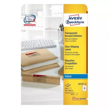 Pašlīmējošā etiķete Avery J4722-25 Noapaļots taisnstūris Caurspīdīga
