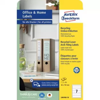 Pašlīmējošā etiķete Avery LR4760-10 Taisnstūrveida Baltā Pastāvīgā