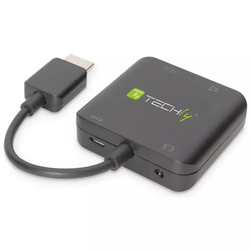 Techly IDATA-HDMI-VGA8 HDMI audio ekstraktors ar stereo mini jack, TOSLINK, HDMI un Micro-USB Type B ligzdām