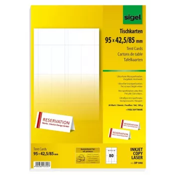 SIGEL DP046 baltās etiķešu kartītes, 80 gab., 95 x 42,5 mm
