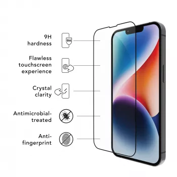 dbramante1928 Eco-Shield iPhone 13/13 Pro/14 melna mala stikla ekrāna aizsargs, putekļu un skrāpējumu izturīgs