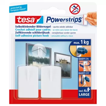 Sienas āķis Tesa 58031-00020 Balta plastmasa, max slodze 1 kg, iepakojumā 2 gab.