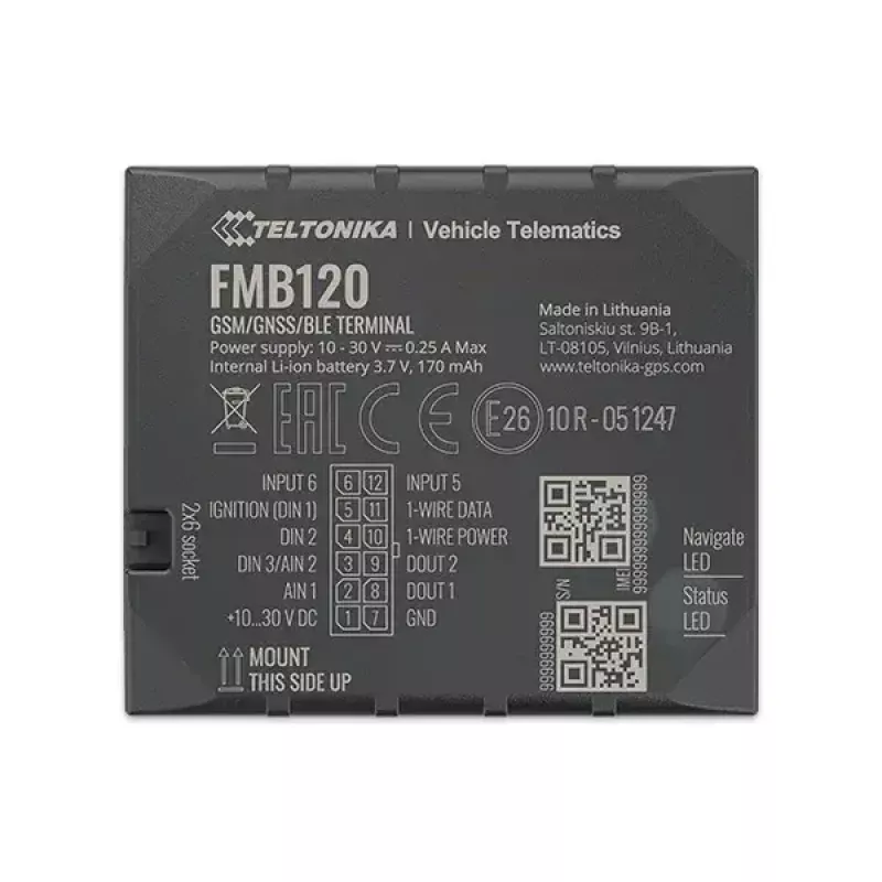 Teltonika FMB120 automašīnas GPS izsekotājs, melns, putekļu izturīgs