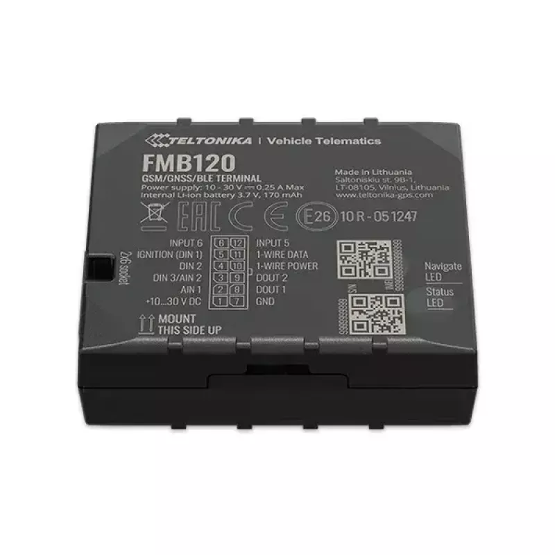 Teltonika FMB120 automašīnas GPS izsekotājs, melns, putekļu izturīgs