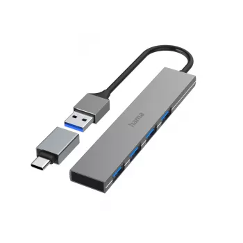 Hama 00200141 USB centrmezgls 3.2 Gen 1 Type-A 5000 Mbit/s Pelēks