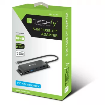 Techly IADAP-USBC-935 klēpjdatora dokstacija / portu replicētājs, vadu, USB 3.2 Gen 1 (3.1 Gen 1) Type-C, melna