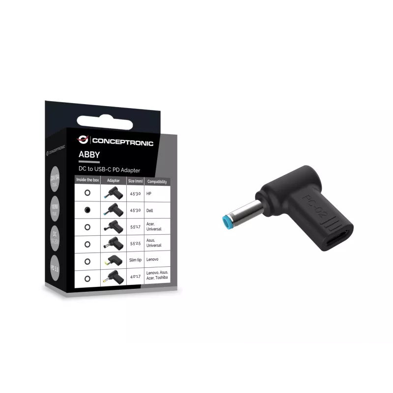 Conceptronic ABBY15PC02 DC uz USB-C adapteris, Dell 4.5x3.0mm, 18-20V