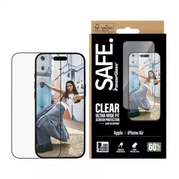 Aizsargstikls PanzerGlass SAFE iPhone 17 Ultra‑Wide Fit ar melnu rāmi