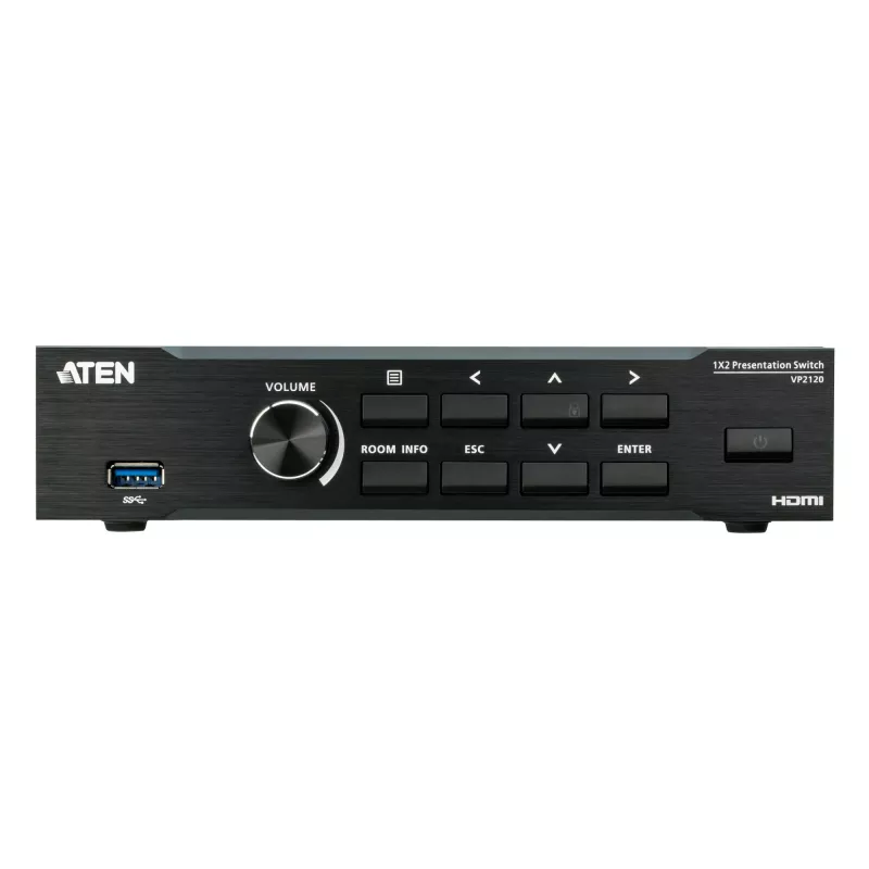 ATEN VP2120 Seamless Presentation Switch ar Quad View, HDMI, USB Type-A, metāla korpuss, melna, 60 Hz, 15 m