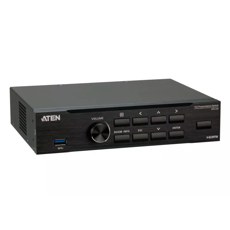 ATEN VP2120 Seamless Presentation Switch ar Quad View, HDMI, USB Type-A, metāla korpuss, melna, 60 Hz, 15 m