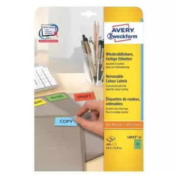 Pašlīmējošā etiķete Avery L6033-20 Noņemama Zaļa