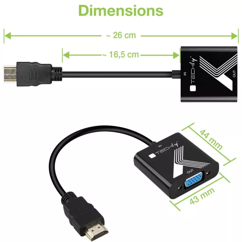 Techly HDMI-VGA pārveidotājs ar audio ligzdu