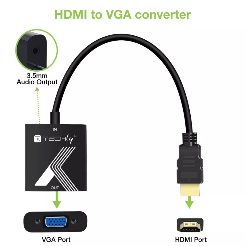 Techly HDMI-VGA pārveidotājs ar audio ligzdu