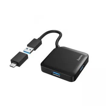 Hama USB Hubs, 4 Porti, USB 3.2 Gen 1, 5 Gbit/s, ar USB-C Adapteri
