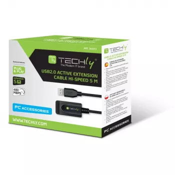 Techly IUSB-REP20TY USB pagarinātājkabelis USB 2.0 5 m USB A Melns