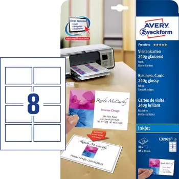 Avery Zweckform Quick&Clean C32028-10 spīdīgas fotovisitkartītes, baltas, 220 g/m², 10 lapas