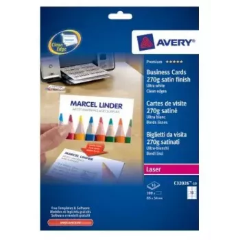Lāzerpapīrs vizītkartēm Avery C32026-10, 10 loksnes, 100 kartītes, satīna, 270 g/m²