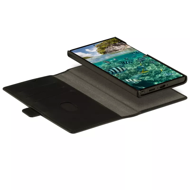 Dbramante1928 Lynge folio maciņš Samsung Galaxy S23 Ultra — melna āda, 3 kabatiņas kartēm, 6.8 collas