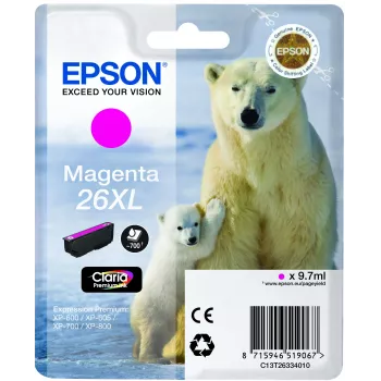 Epson Polar bear viena kasetne Magenta 26XL Claria Premium tinte, augstas ietilpības (XL), pigmenta tinte, 1 gab.