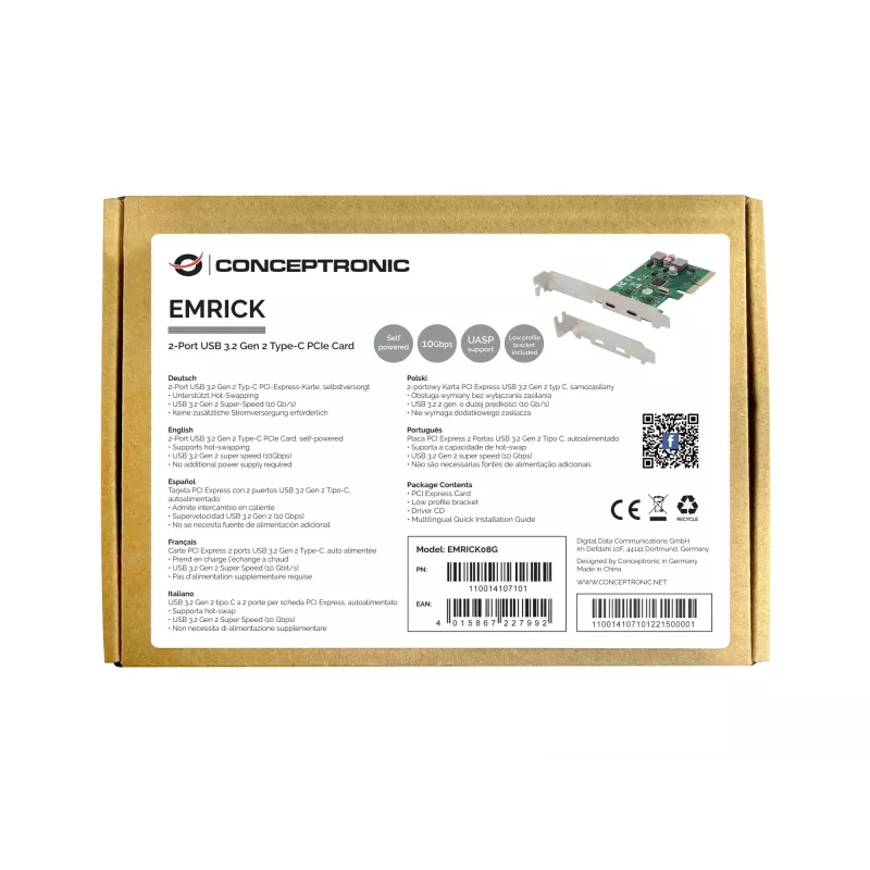 Conceptronic EMRICK 2-Port USB 3.2 Gen 2 Type-C PCIe karte, pašbarošanās