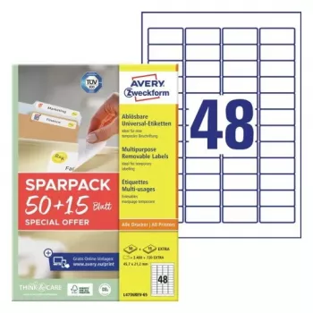 Pašlīmējošā printera etiķete AVERY L4736REV-65 Balta 4,57x2,12 cm