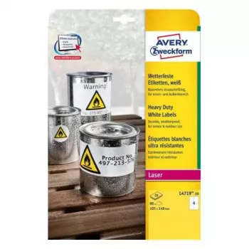 Pašlīmējošās printera etiķetes Avery L4719-20, 80 gab., A4