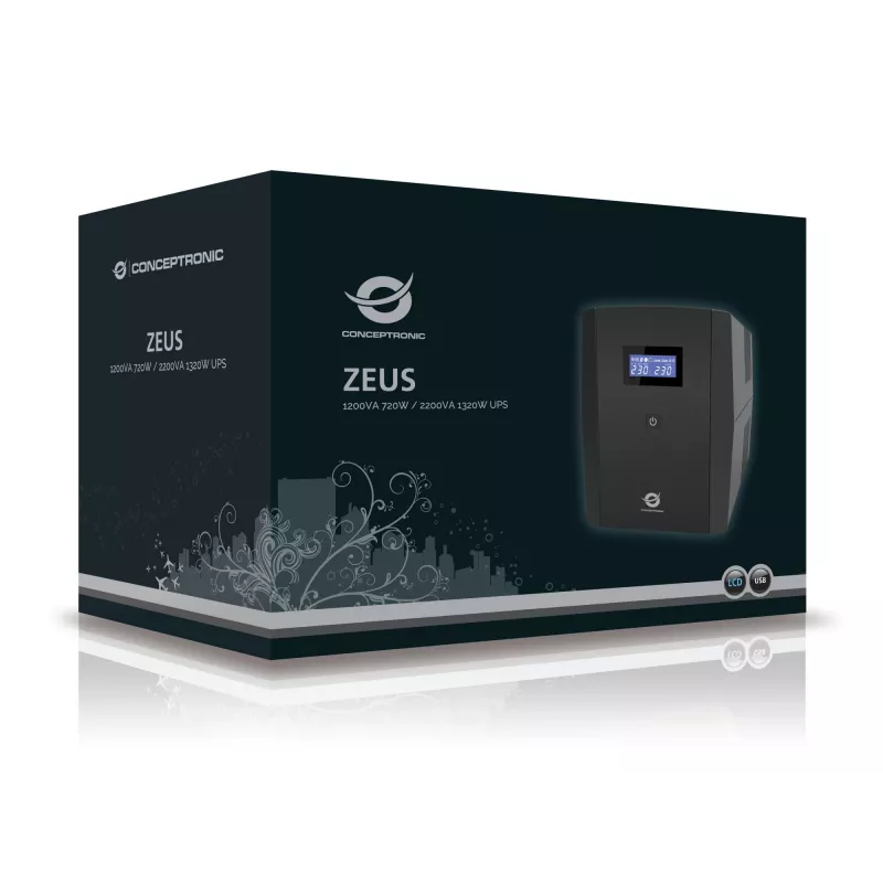 Conceptronic ZEUS 2200VA 1320W UPS, IEC + schuko ligzda, Line-Interactive, 2.2 kVA, 1320 W, 220 V, 240 V, 220 V