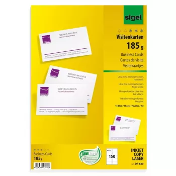 Vizītkartes Sigel DP830, 150 gab., A4, 185 g/m², baltas