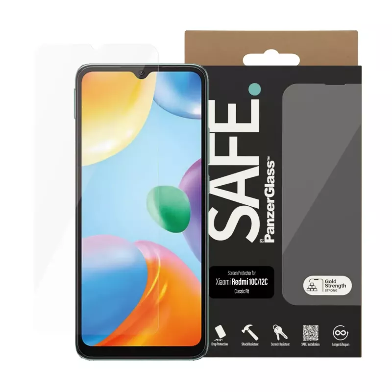 Aizsargstikls PanzerGlass SAFE. by® Xiaomi Redmi 10C – triecienizturīgs un skrāpējumiem izturīgs