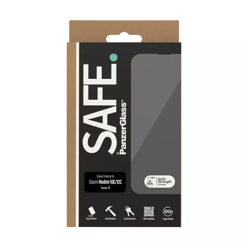 Aizsargstikls PanzerGlass SAFE. by® Xiaomi Redmi 10C – triecienizturīgs un skrāpējumiem izturīgs