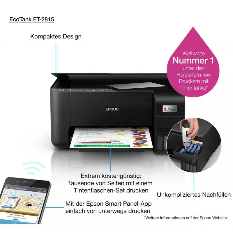 Daudzfunkciju printeris Epson EcoTank ET-2815 Tintes krāsu drukāšana
