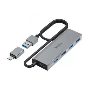 Hama 00200138 USB 3.2 Gen 1 centrmezgls Type-A + Type-C 5000 Mbit/s Antracīts, Pelēks