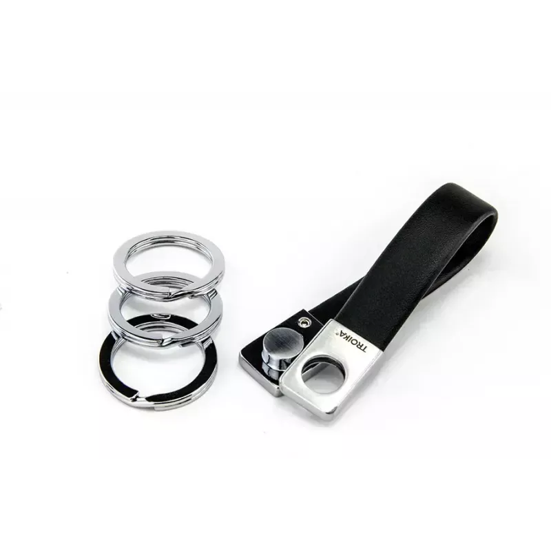 Atslēgu gredzens TROIKA TWISTER Melns Sudrabs Āda Metāls 16mm 9mm