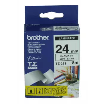 Lentīšu kasete Brother TZ-251, melna uz balta, 2,4 cm x 8 m