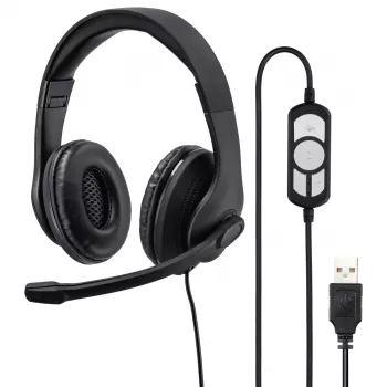 Hama HS-USB300 PC biroja austiņas, vadu, USB, melnas